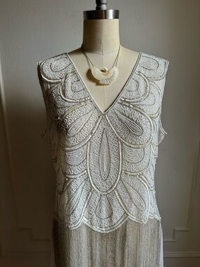 Vintage Ivory and Gold Beaded Wedding Dress Large 12-14